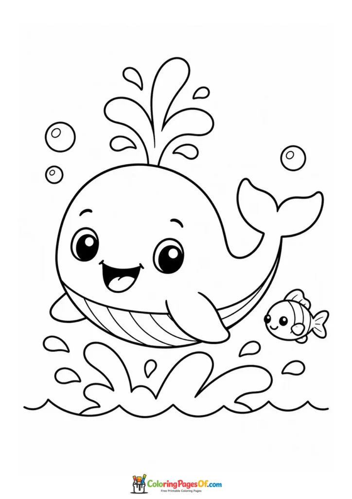 Kawaii Whale Splashing in the Waves coloring page