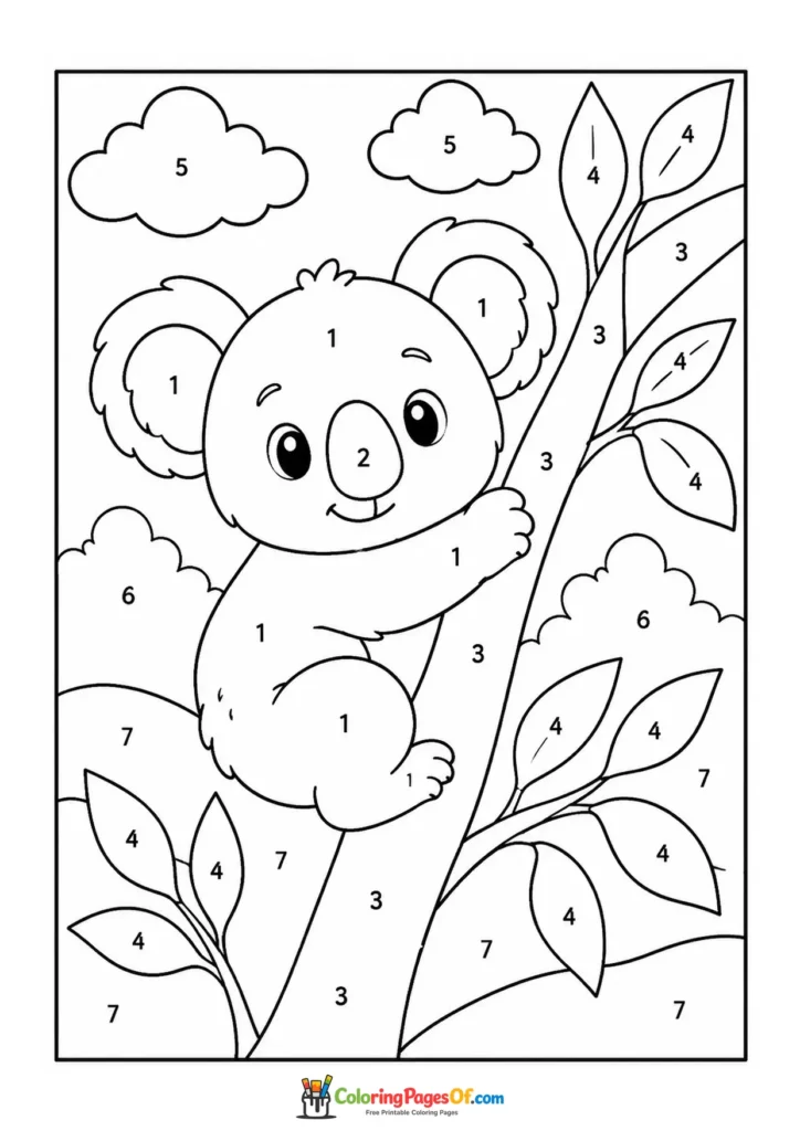 Koala Hugging Tree color by number coloring page