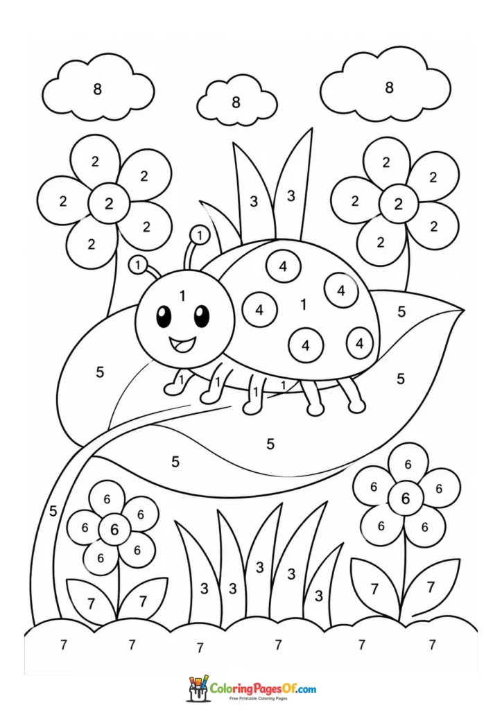 Ladybug on Leaf color by number coloring page