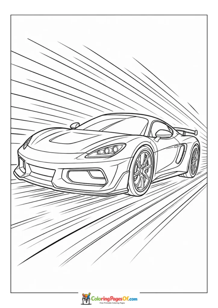 Black and white low sports coupe with speed lines coloring page
