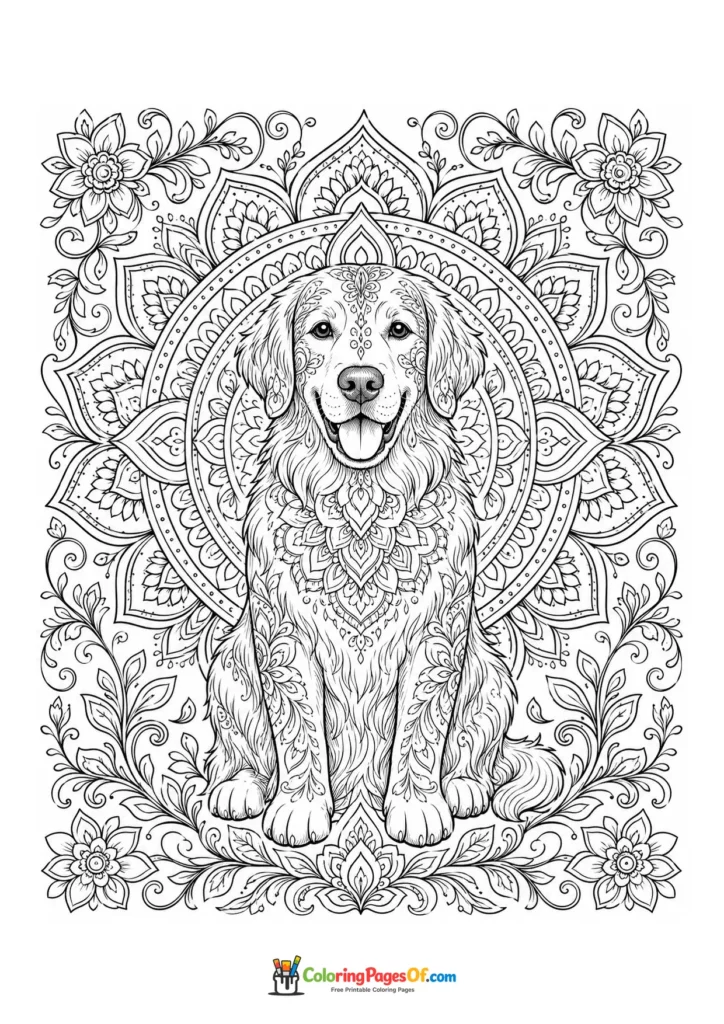 Mandala dog for adults coloring page