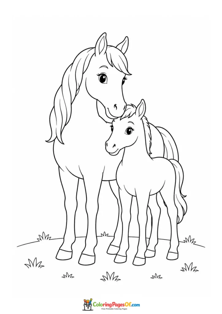 Mare and foal together coloring page