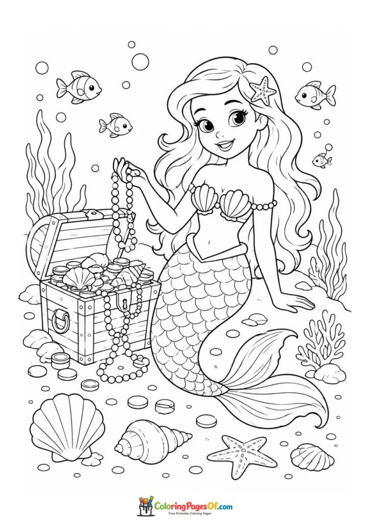 Mermaid Finding a Treasure Chest coloring page