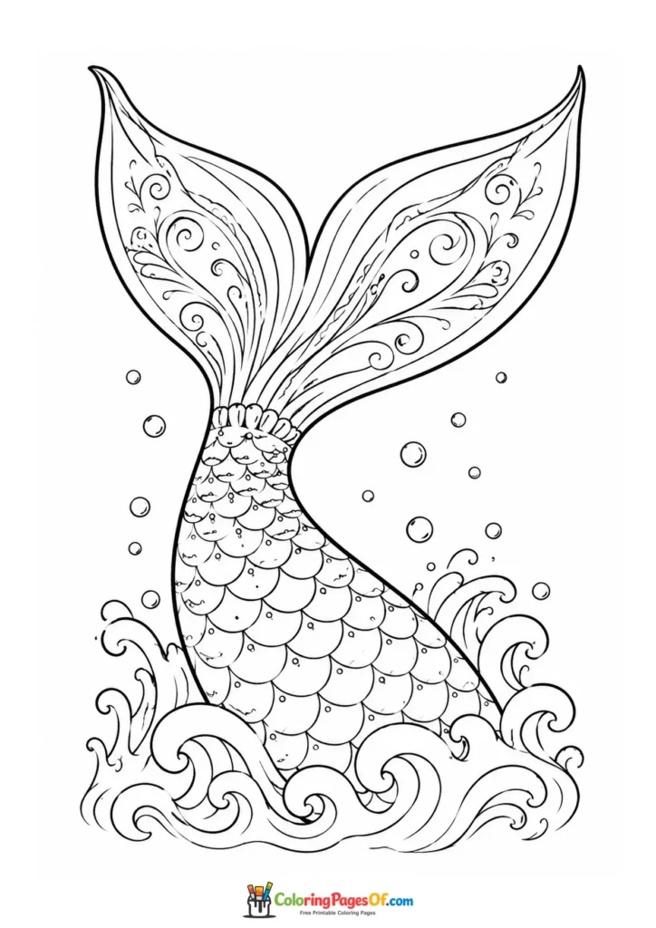 Mermaid Tail Emerging from Ocean Waves coloring page