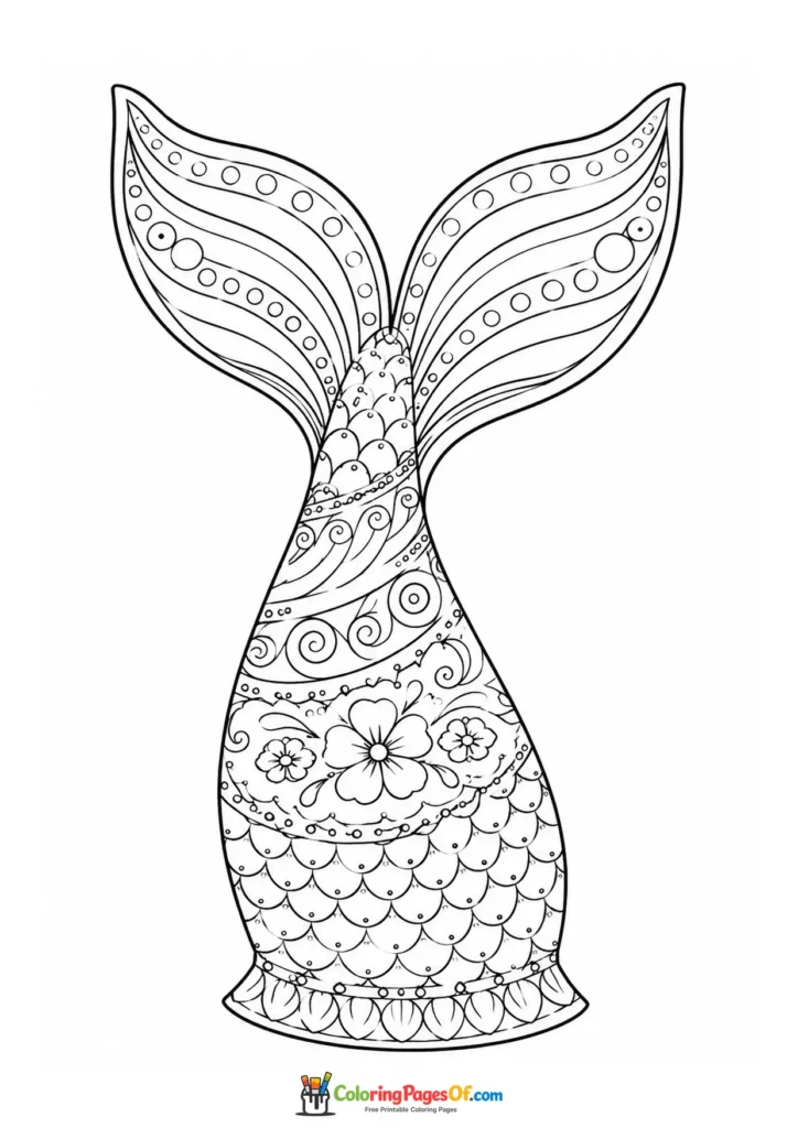 Mermaid Tail with Flower Patterns coloring page