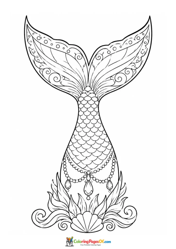 Mermaid Tail with Seashell Jewelry coloring page