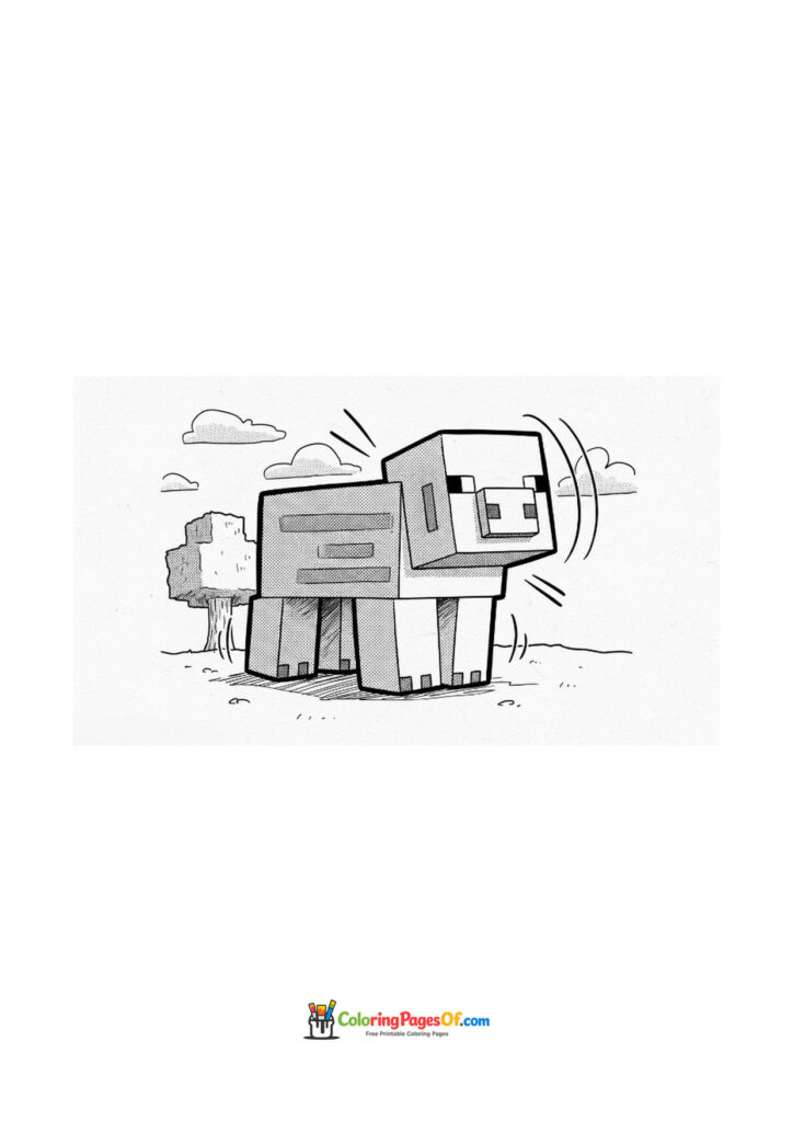 A Minecraft Armadillo walks near a tree in a grassy landscape.