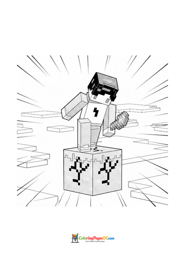 A Minecraft character balances on a patterned block while holding an item.