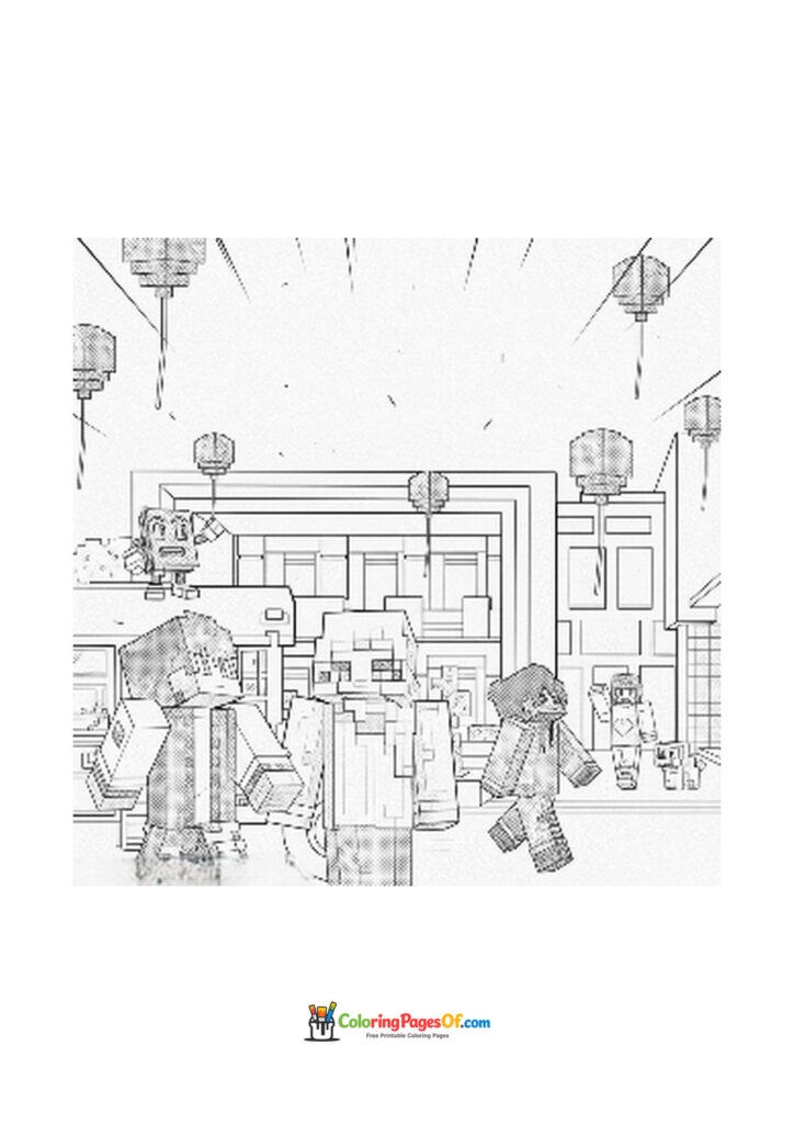 Minecraft characters stand in front of a large gateway building.