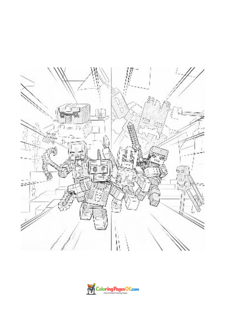 Minecraft characters run through a city street while a large group of monsters follows them.