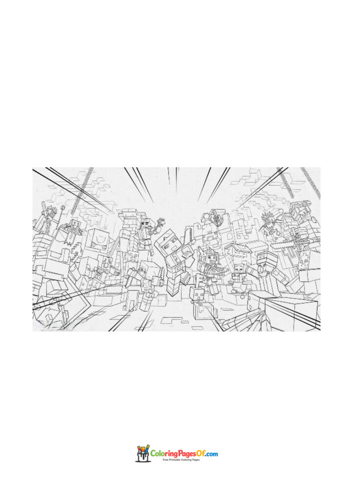 A large group of Minecraft characters charges into battle.