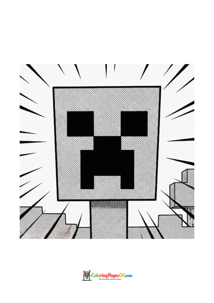 The square face of a Minecraft Creeper fills the coloring page.