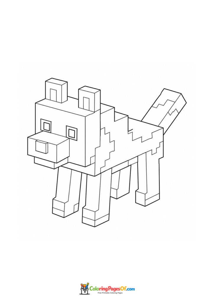 A blocky Minecraft dog standing with its ears raised.