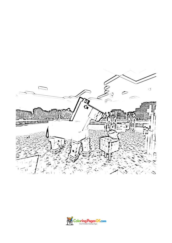 A Minecraft horse stands with a foal in a field.