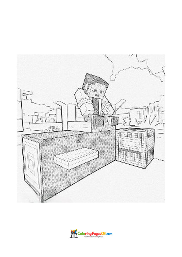 A Minecraft player builds a wall using a crafting table and building blocks.
