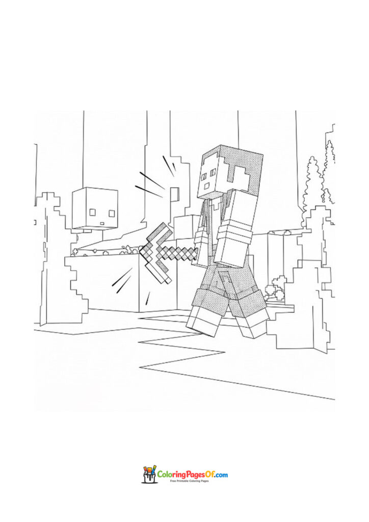 A Minecraft player walks through ruins while holding a sword.