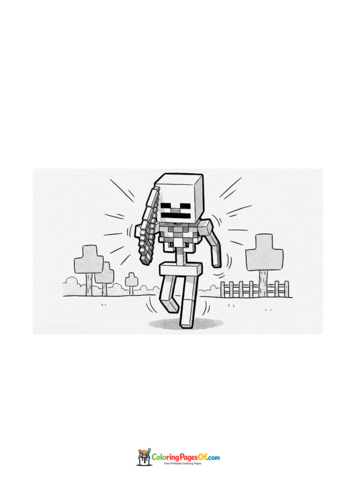 A Minecraft Skeleton runs while holding a bow.