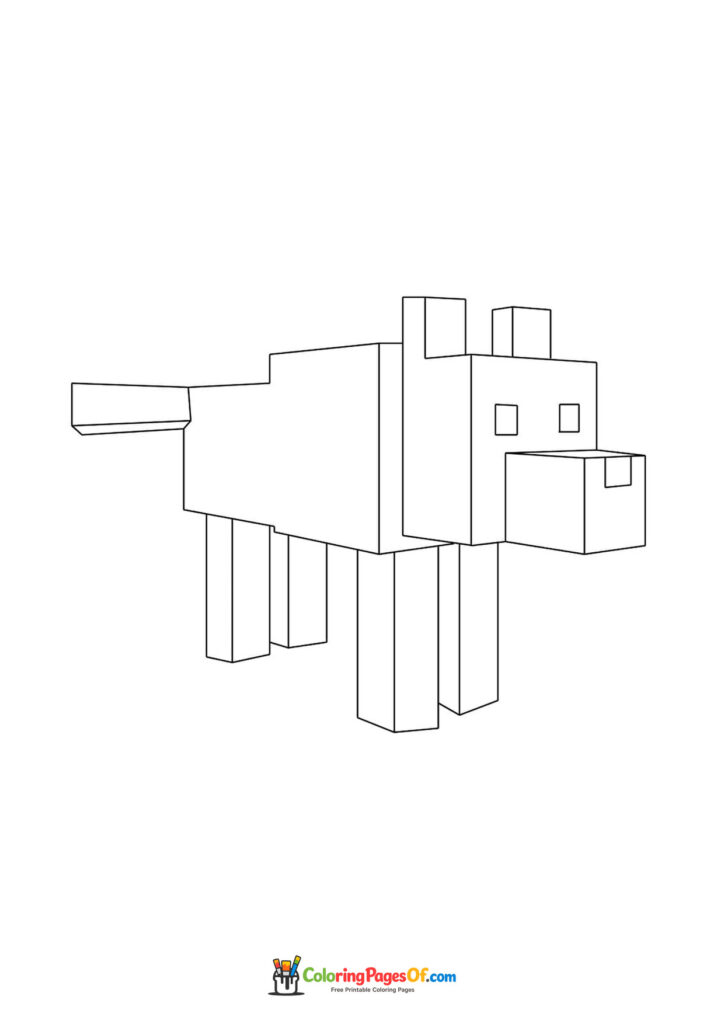 A blocky Minecraft wolf standing with its tail raised.