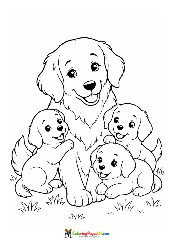 Mother dog with her puppies coloring page