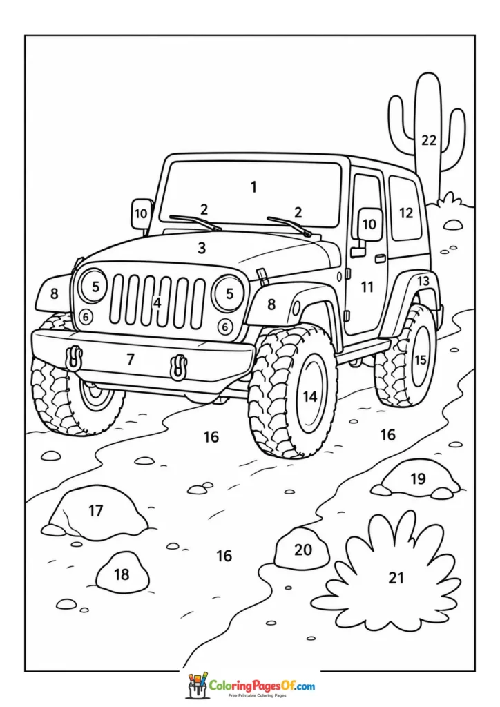 Off-Road 4x4 in Desert color by number coloring page