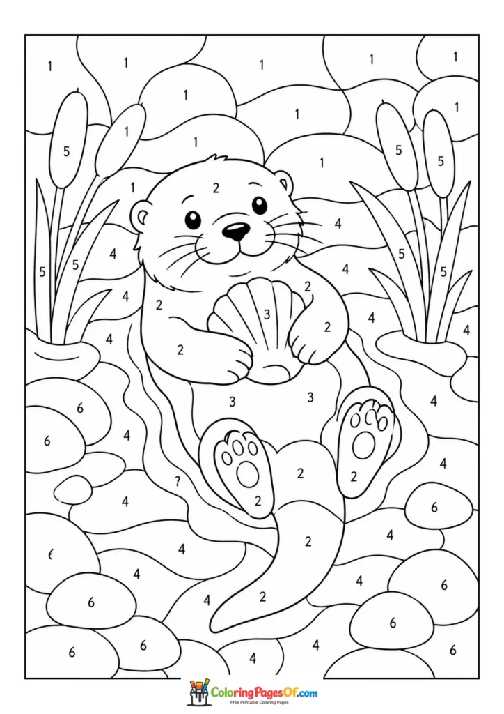 Otter Floating in River color by number coloring page