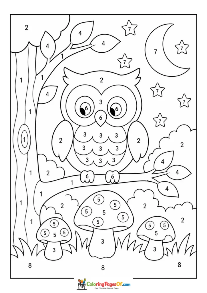 Owl Under Moon color by number coloring page