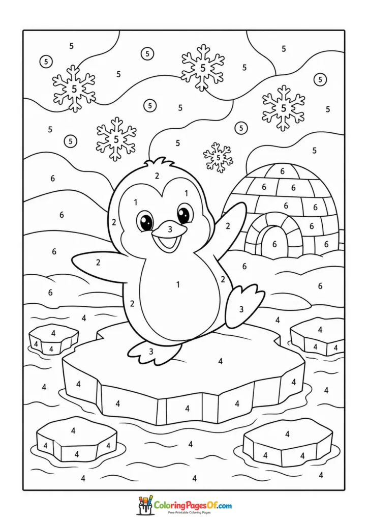 Penguin on Ice Floe color by number coloring page