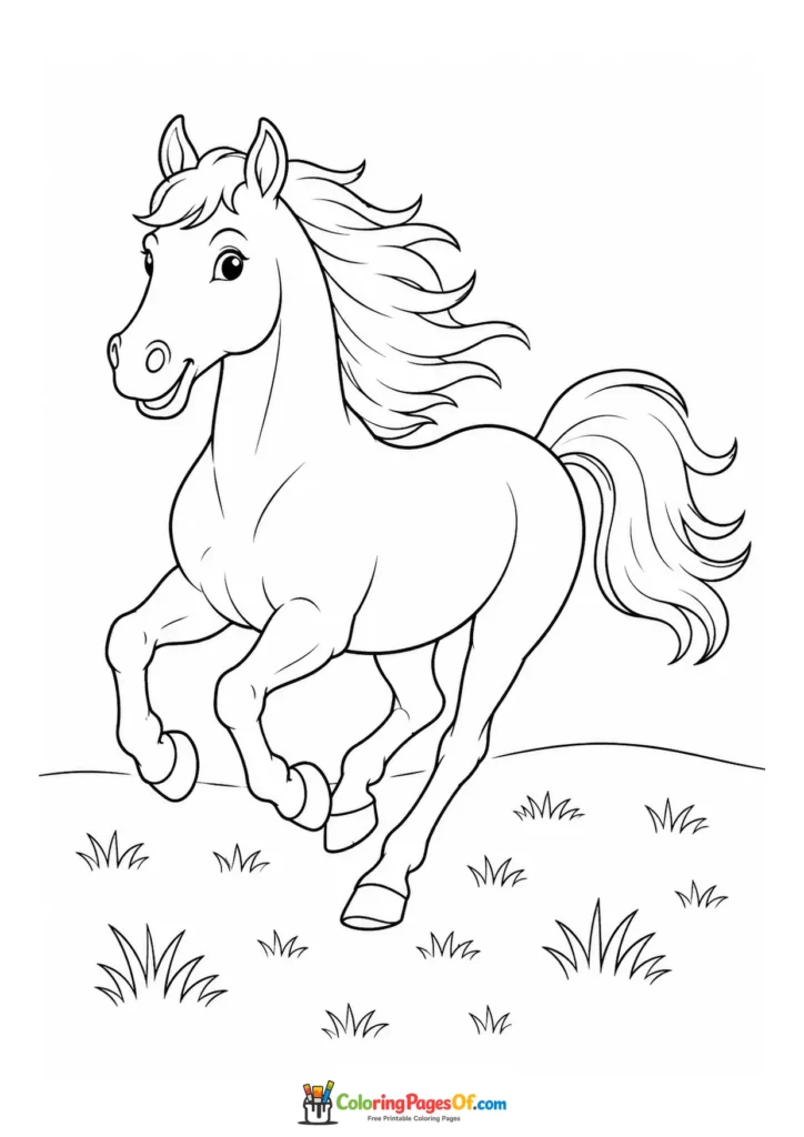 Playful running horse coloring page