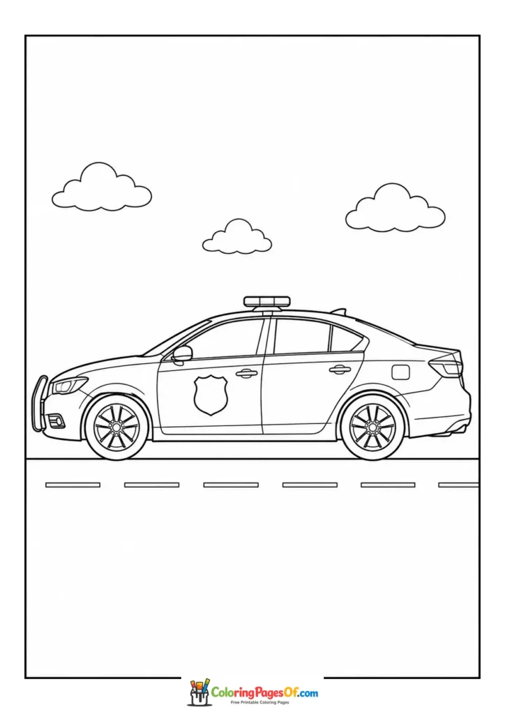 Police car side view printable coloring sheet