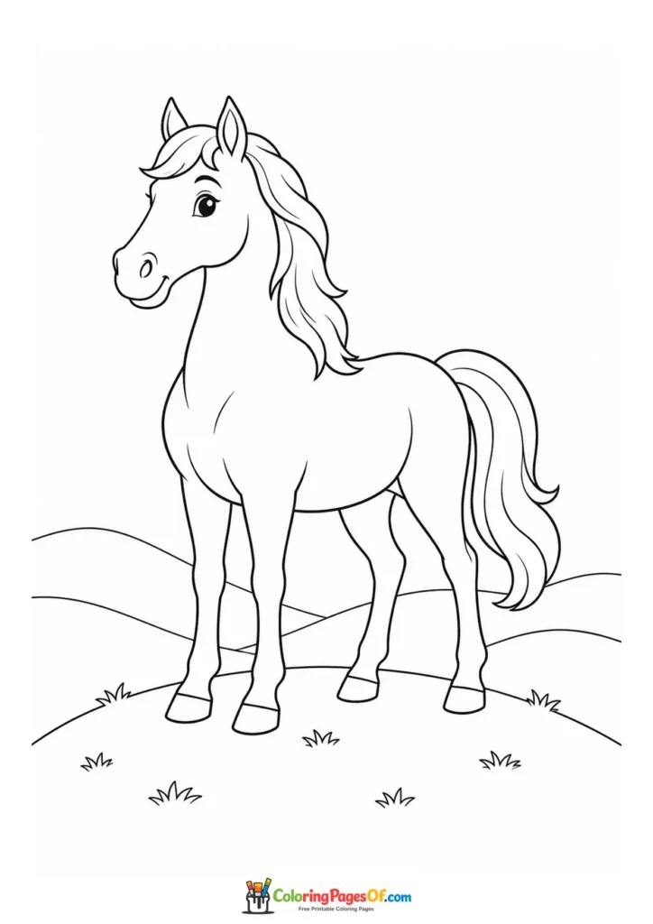 Pony on a hill coloring page