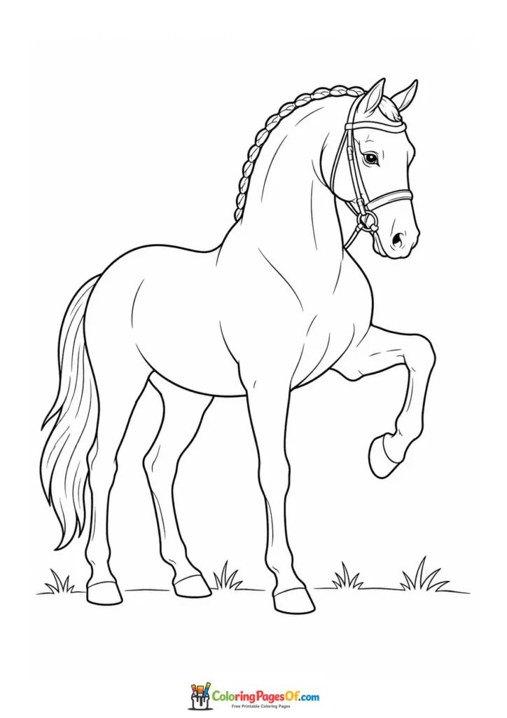 Prancing dressage-style horse coloring page