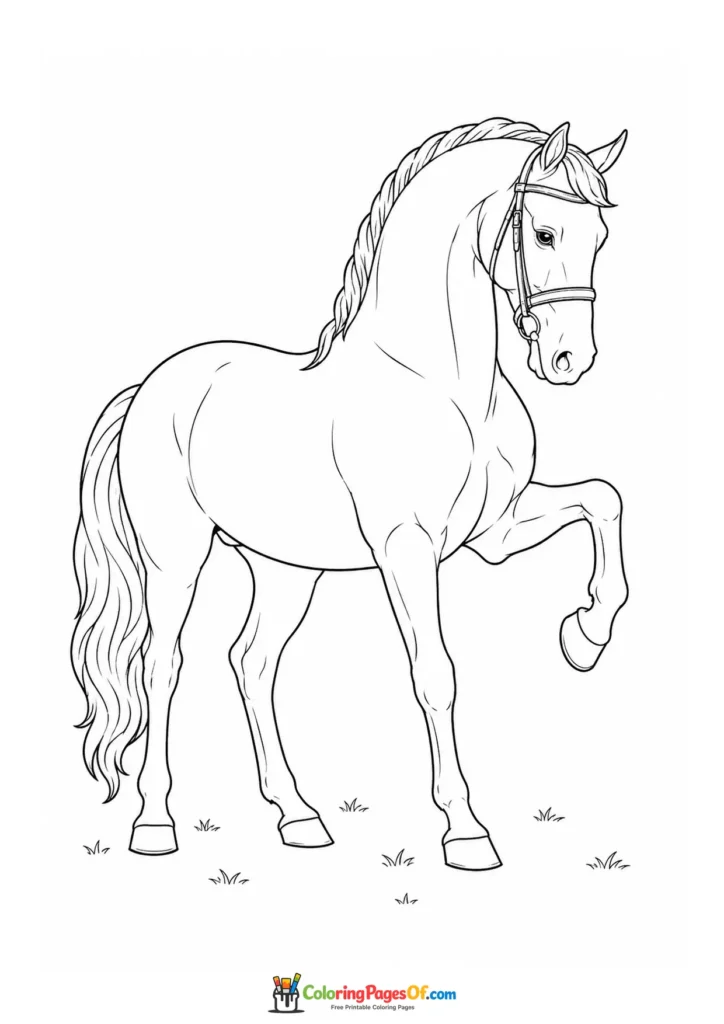 Prancing horse with raised foreleg coloring page