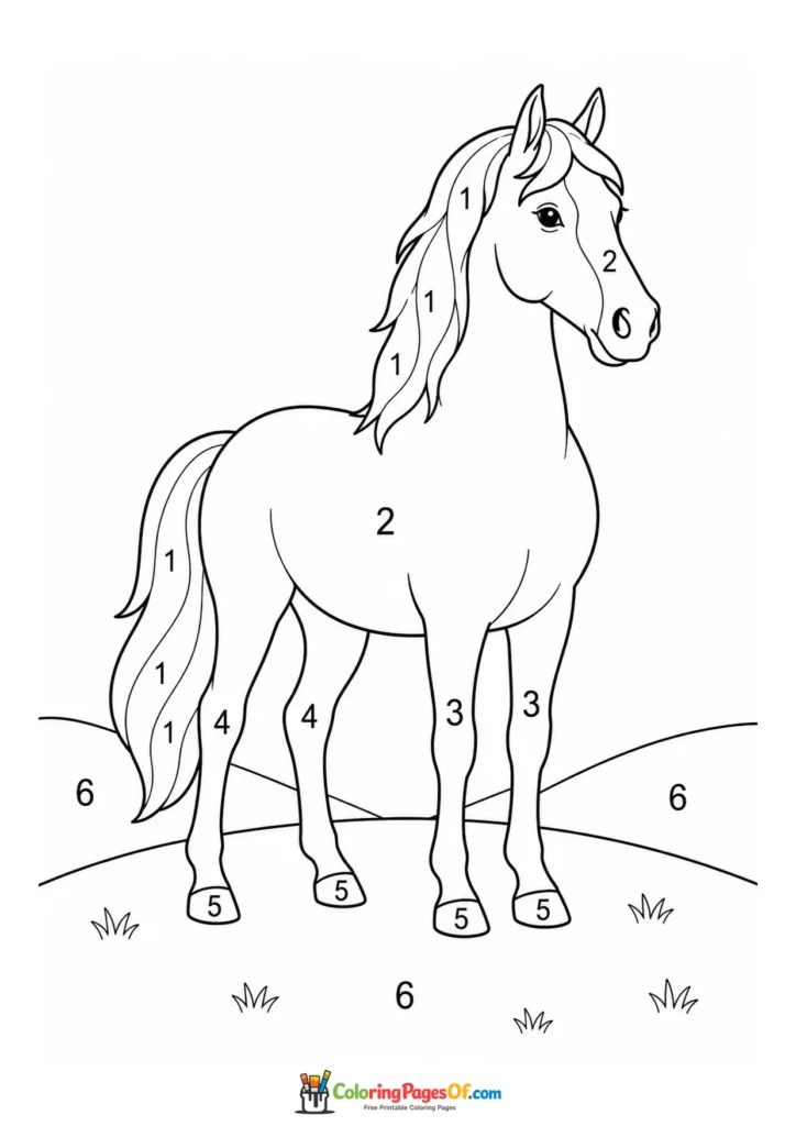 Proud horse on the hills color by number