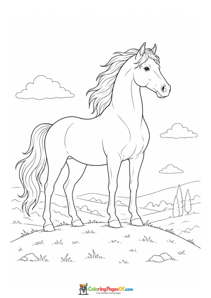 Proud horse outdoors for kids coloring page