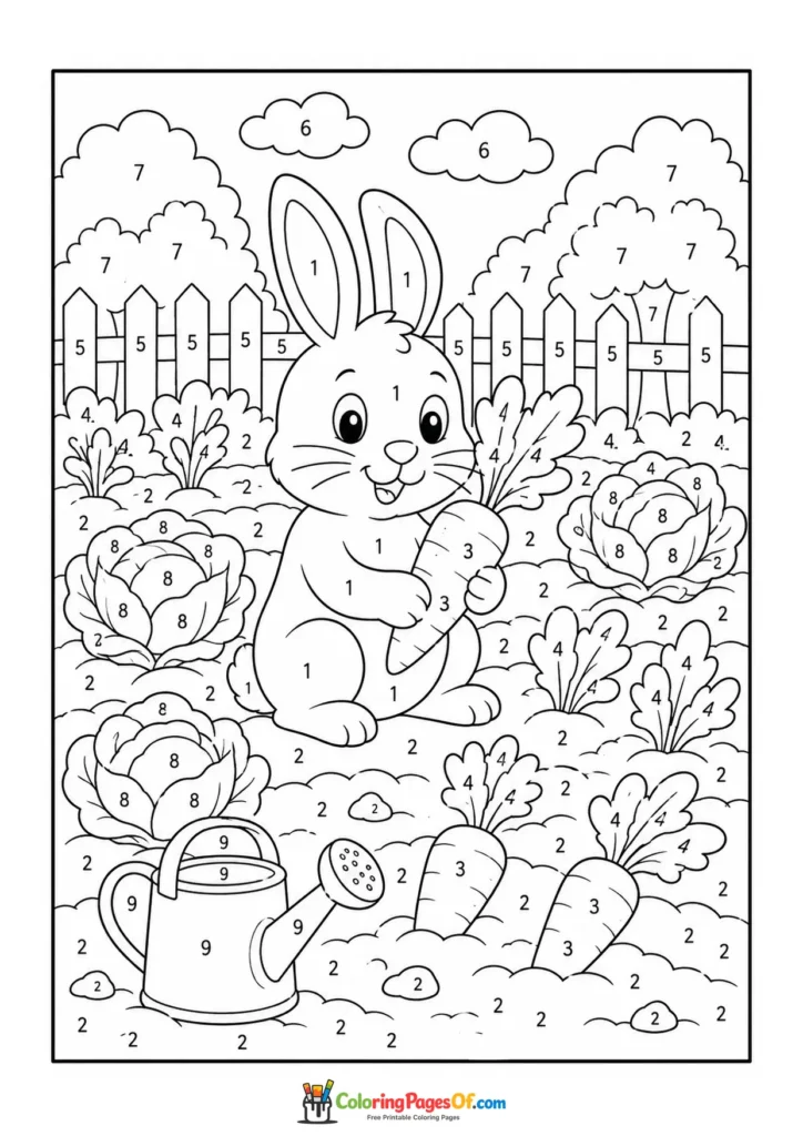 Rabbit in Vegetable Garden color by number coloring page