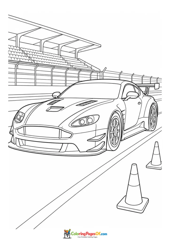 Printable race car at a stadium circuit coloring picture