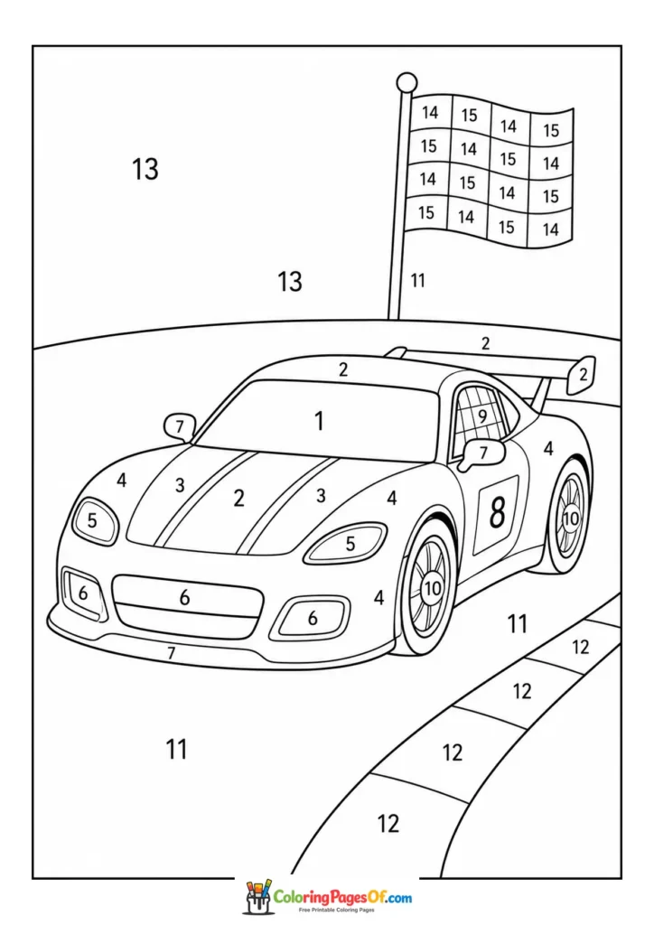 Race Car on Track color by number coloring page