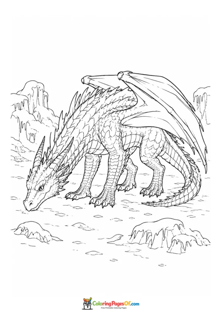Realistic Dragon in an Icy Landscape coloring page