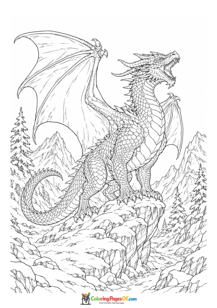 Realistic Dragon on a Rocky Mountain Trail coloring page
