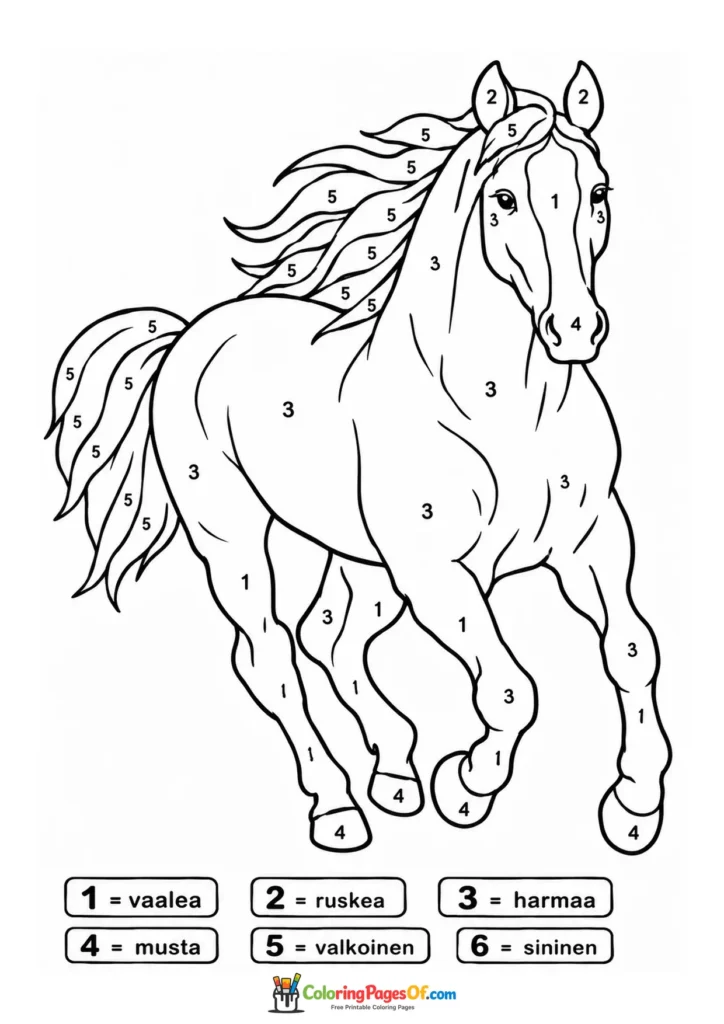Realistic galloping horse color by number