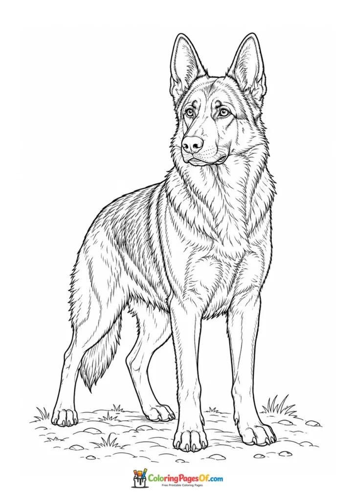 Realistic German shepherd coloring page