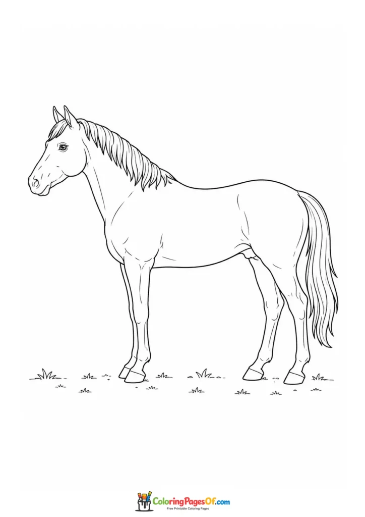 Realistic horse standing side view coloring page