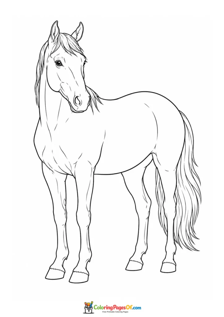 Realistic horse three-quarter view coloring page