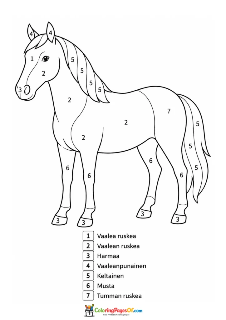 Realistic horse with color guide color by number