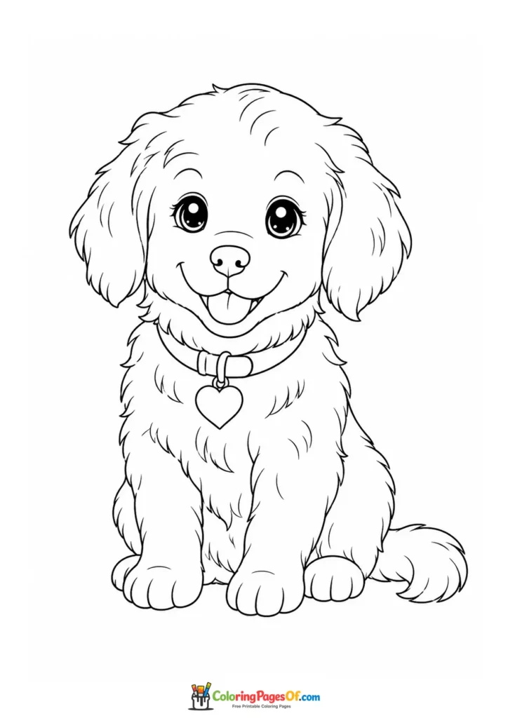 Realistic Kawaii Fluffy Puppy with a Collar coloring page