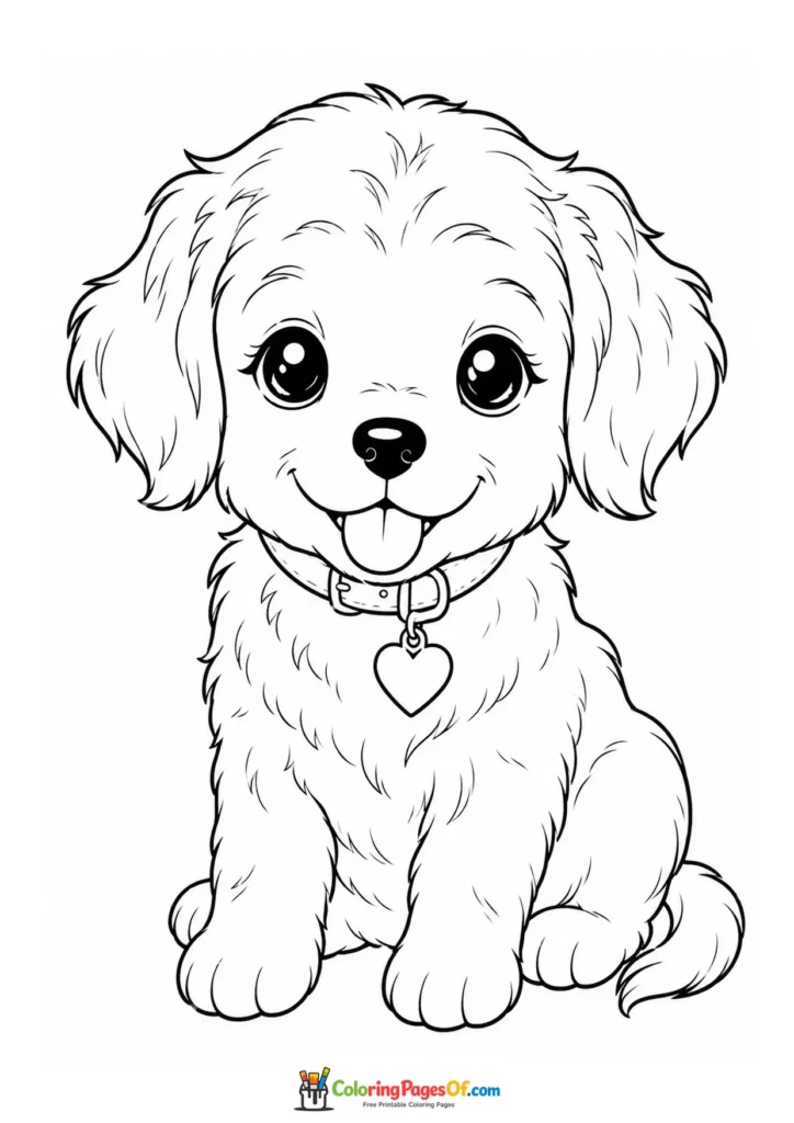 Realistic Kawaii Puppy with a Heart Pendant coloring page