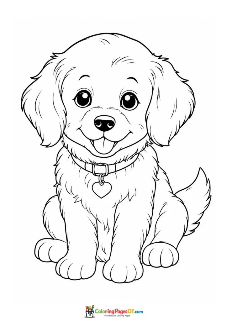 Realistic Kawaii Puppy with a Pendant Collar coloring page