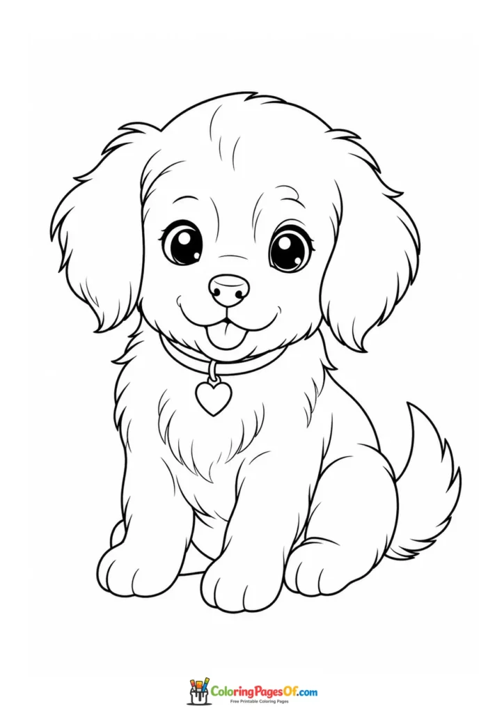 Realistic Kawaii Small Puppy with a Heart Collar coloring page
