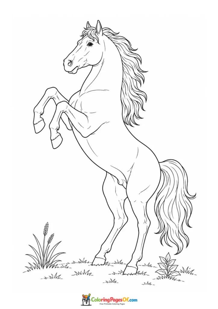 Realistic rearing horse coloring page