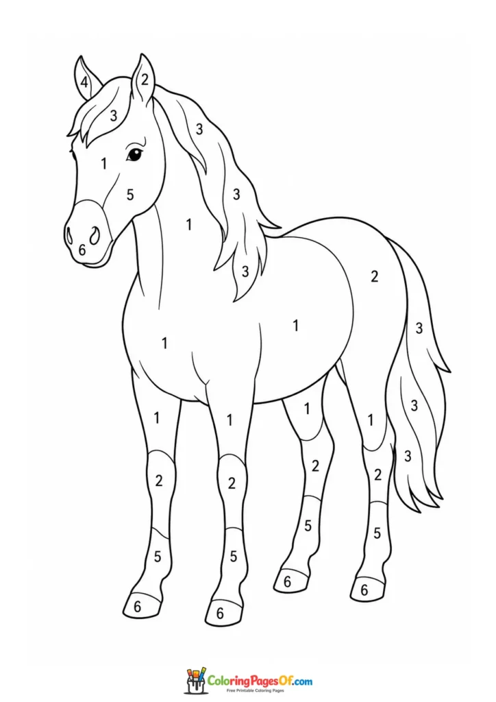 Realistic standing horse color by number